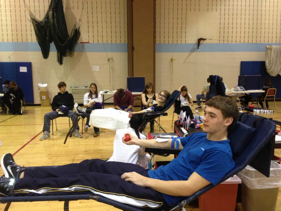 Cole Hinga and Heaton Talcott participated in the annual blood drive hosted by INOVA Health and the leadership class. Weve gotten more donors than Ive ever seen, said junior class officer and co-head of the drive Mia Carmel.