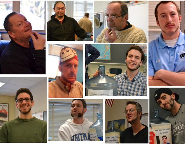 Several male students and teachers competed in the Battle of the Beards in order to raise money for the Leukemia & Lymphoma society. The men raised money during the week of February 24-28 by showing off their shaved, dyed or simply impressive facial hair. Photos by Abby Cutler.  