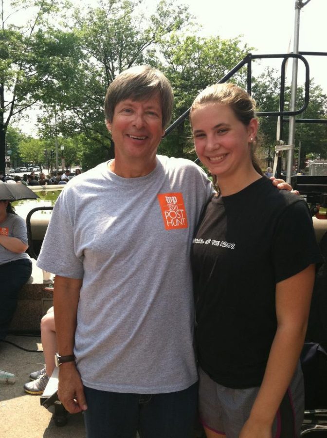Junior Claire LaPlante meets Dave Barry, one of the co-founders of the Post Hunt, along with Gene Weingarten and Tom Shroeder. In their fourth trip to the Hunt, LaPlantes team managed to crack three of the five puzzles. Photo courtesy Claire LaPlante.