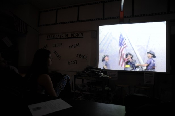 Students watch a Sept. 11 video during second period today to commemorate the tenth anniversary. Photo by Billy Bird. 