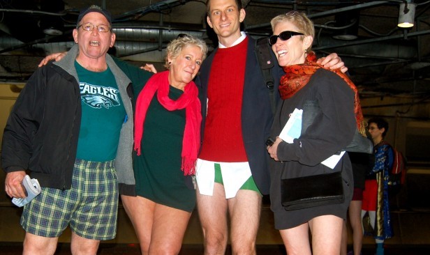 Dave, Mame, Matt and Peg (left to right) participate in the annual No Pants Subway Ride Day Jan. 8 in D.C. Improve Everywhere, based in New York City, started the tradition 11 years ago. Photo courtesy Alysha Alloway.