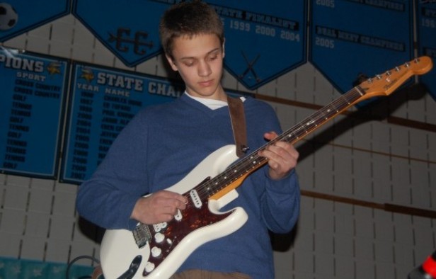 Sophomore Jack Jobst, lead guitarist for the last years winning band Lockhouse 8, performed at Battle of the Bands last year. Jobst and the rest of the band hope to repeat this year. Photo by Annie Russell.
