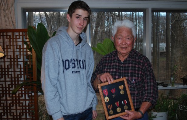 Sam Dodd interviews Grant Ichikawa, a Nisei veteran of World War II, for his honors U.S. history project. Social studies teacher Courtney Osborne started the project this year to encourage kids to Photo courtesy Carolyn Dodd.