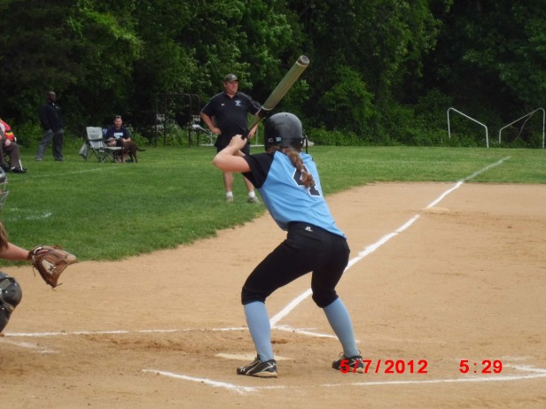 Shortstop Rachel Sisco sets up to hit a homerun in the second inning of the game.