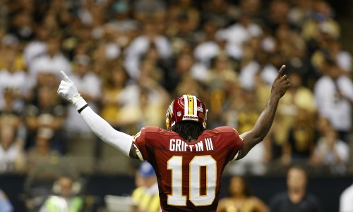 Robert Griffin III poses during the Sept. 9 game against the New Orleans Saints. Photo courtesy the Washington Redskins.
