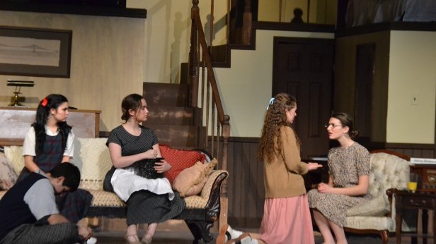The cast of Brighton Beach Memoirs rehearses a scene Wednesday. The play will be be performed Thursday, Friday and Saturday. Photo by Abigail Cutler.