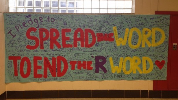 Students signed the petition to end use of the word retarded. This year, the club is upping enthusiasm for the cause by having a talent show. Photo by Carolyn Freeman.