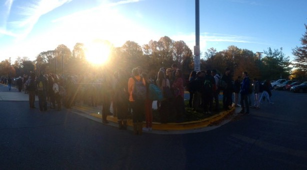 A fire alarm rang this morning at 7:20 am, and students evacuated the building for approximately 20 minutes. The alarm was reportedly due to a sprinkler valve malfunction. Photo by Abby Cutler.