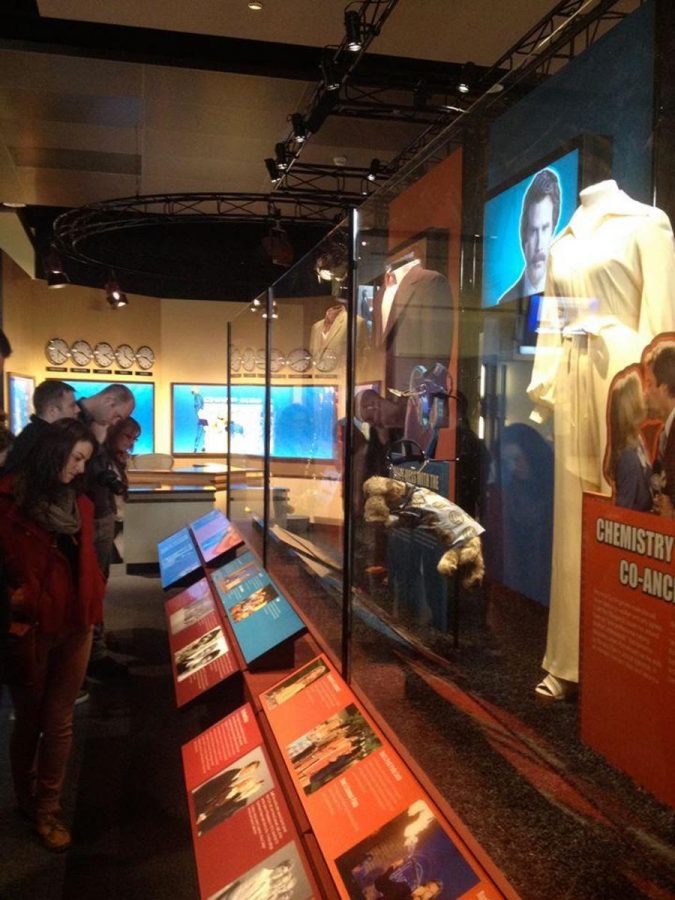 Visitors to the Newseums Anchorman exhibit can view many actual wardrobe pieces and props from the movie, as well as a replica news studio. Photo courtesy Noah Franklin.