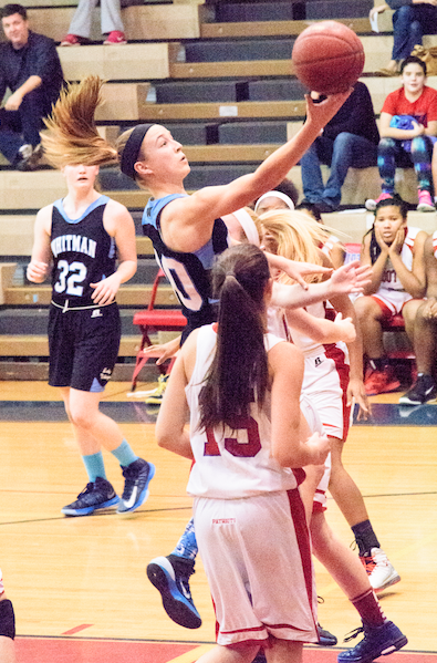 Guard Abby Meyers drives to the basket in the Vikes win against the Wootton Patriots. Photo courtesy Tom Knox.