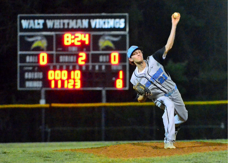 Sam Berson  dominated on the mound for the Vikings on Friday. He allowed one run in six innings as the Vikes trampled Walter Johnson 8-1. Photo courtesy John Shiffman.