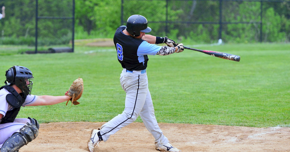 Outfielder Alex Clark launches his second home run of the season in the Vikings’ 12-2 victory over the Clarksburg Coyotes Tuesday.
Photo Courtesy Adam Prill.