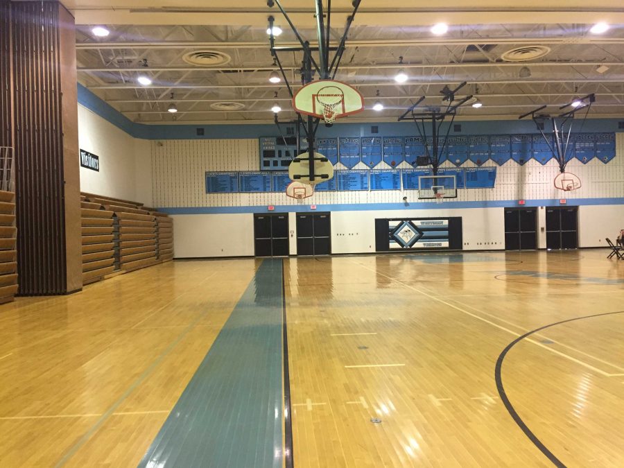 Flooding in the main gym caused fall sports teams to temporarily relocate for tryouts and practices. No home games will played in the gym this fall. Photo by Rachel Friedman.