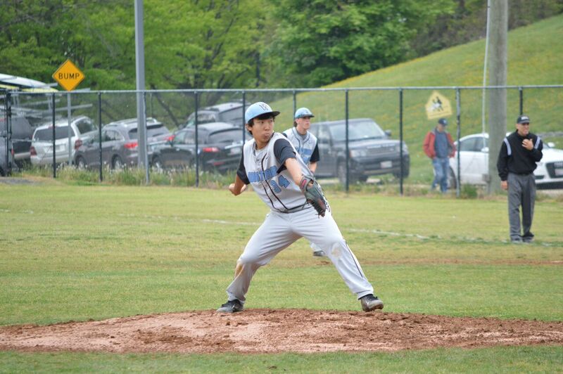 After giving up two runs in the first inning, pitcher Tyler Hwang pitches six consecutive scoreless innings against Blake. Photo by Annabelle Gordon.