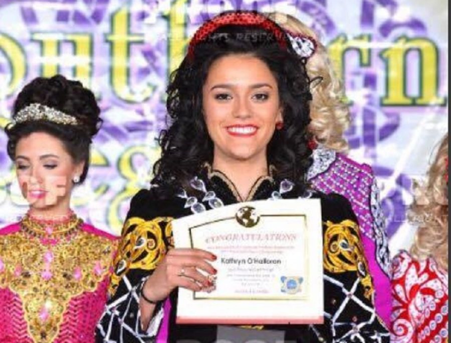 Junior Kathryn OHalloran holds up her certificate after qualifying for the World Irish Dancing Championships. Photo courtesy Kathryn OHalloran.