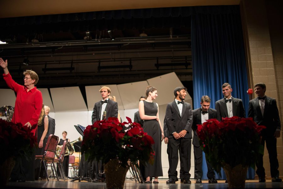 Seniors honored after performing  “Encounters KLW,” a piece specially created  for the Wind Ensemble. Photo by Tomas Castro.
