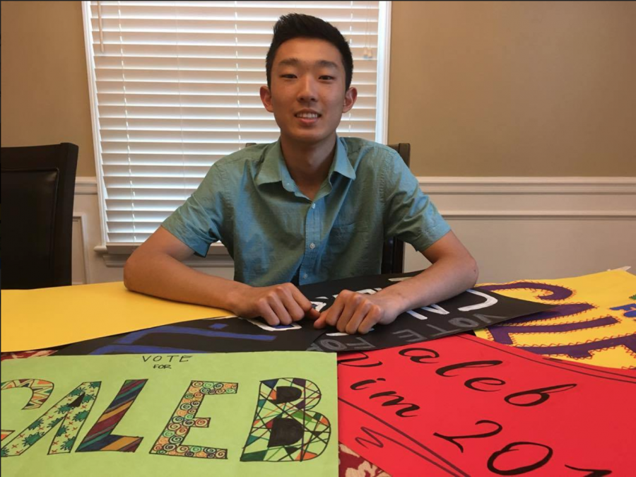 Candidate Caleb Kim works on campaign posters. Kim was elected to be senior class president. Photo courtesy Caleb Kim.
