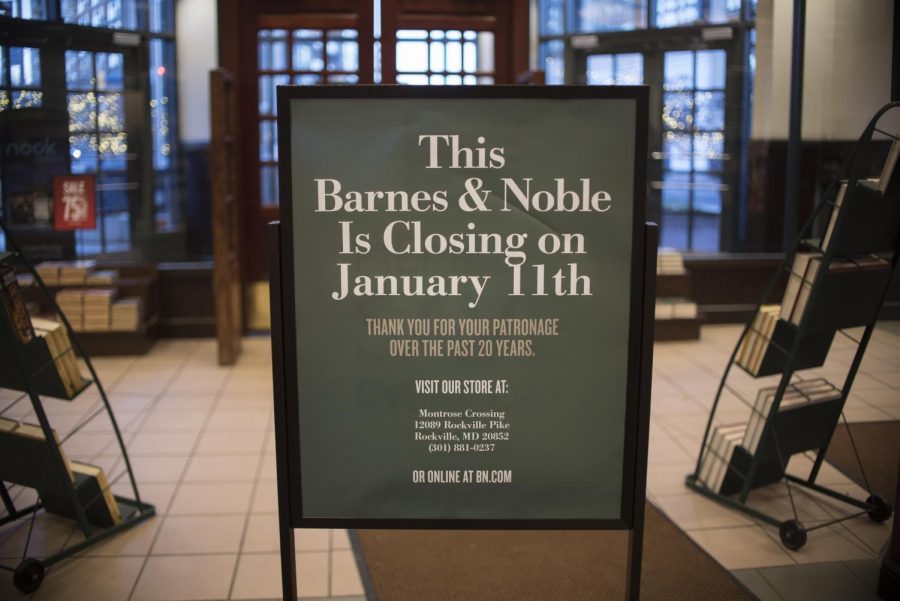 After being the center of downtown Bethesda for 21 years, Barnes & Noble closed its doors Jan. 11.
	The store closed after its lease expired at the end of 2017. Anthropologie, a clothing store, will replace it.
	The bookstore has been a hangout spot for many teens because of its cafe and wide selection of books.
	“It’s really sad because I used to go there to hangout a lot,” sophomore Christina Johnson said. “It’s not about the books but just the sentimental value of it.”
Photo by Annabelle Gordon. 

