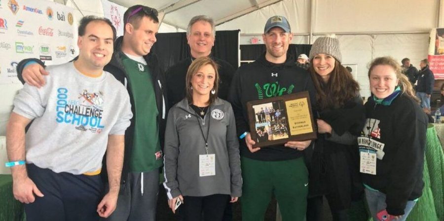 Steve Sutherland (center right) is given the Maryland Special Ed Coach of the Year award. Sutherland led the bocce team to a county championship this year.  Photo courtesy Jeffrey Sullivan Twitter. 