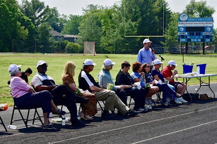 Whitmaniacs honored retiring teachers and administrators, including principal Alan Goodwin, in a ceremonial pep rally May 15. Goodwin is retiring this year after 15 years at Whitman. Photo by Hunter Hulsebus.