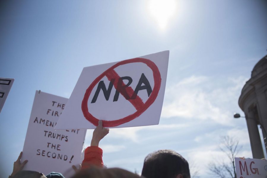 Students protest the NRA at a student-organized march for gun control last year. The Montgomery County BOE will vote in mid-October on a bill granting students excused absences for approved school day protests. Photo by Annabelle Gordon. 