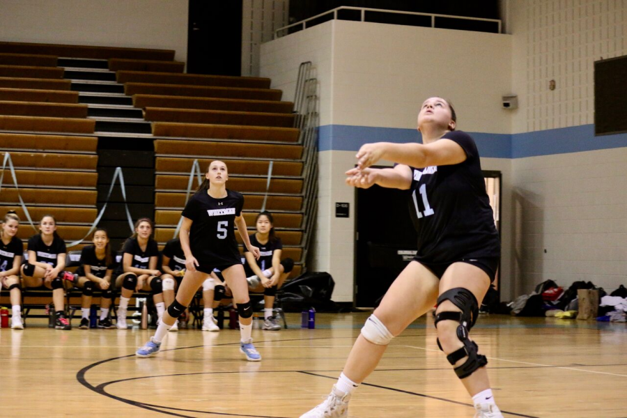 Right side hitter Lauren Oppenheim winds up to spike the ball over the net. Oppenheim and the other four seniors celebrated their senior night Thursday as they played their last home game of the regular season. Photo by Kurumi Sato.