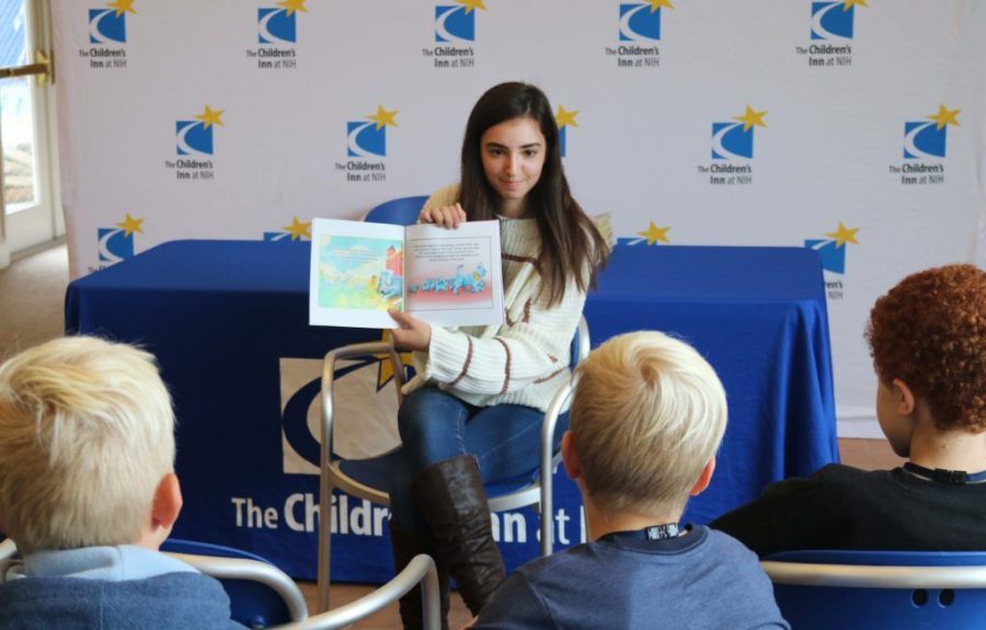 Senior Amanda Sherman  read to Childrens Inn patients. Sherman published “Zilly the Therapy Dog,” a picture book about the therapy dog at the Children’s Inn at NIH who helps comfort the kids. 