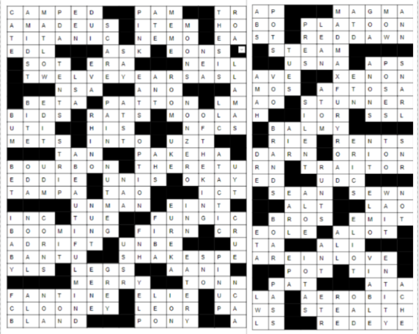 Mega crossword: Motion pictures ANSWERS