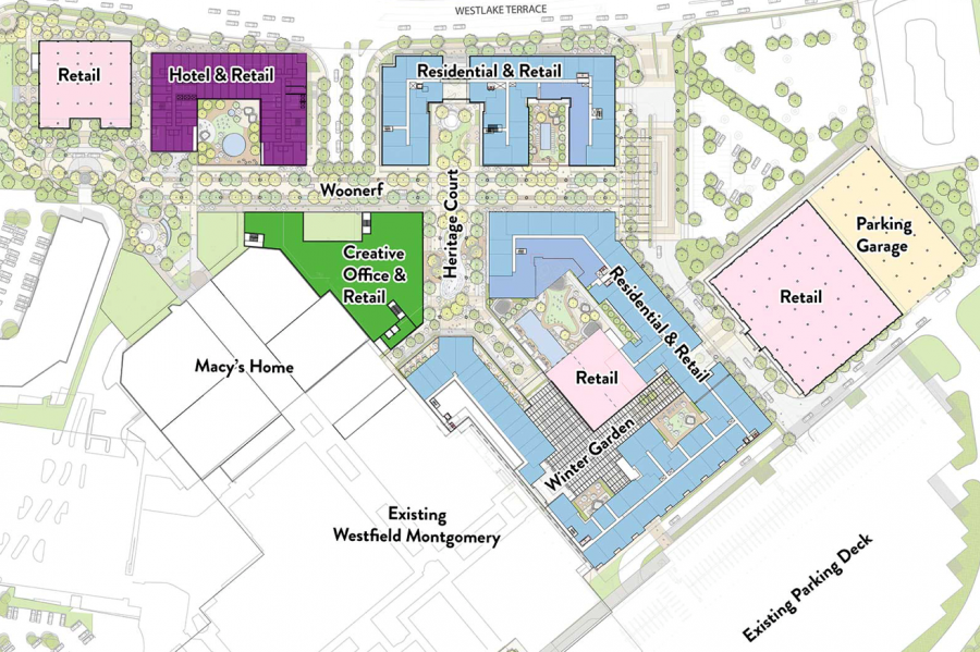The Westfield Montgomery Mall plans to undergo major renovations in the coming years. The proposed changes include adding a 12-story apartment building, a hotel, a country club style fitness center and additional green space. 