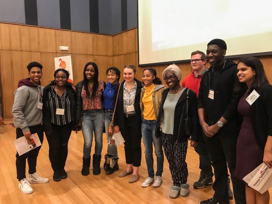 Students at the Kojo Nnamdi town hall pose for a photo. Senior Breanna McDonald spoke at the event about attending a racially homogenous school. 