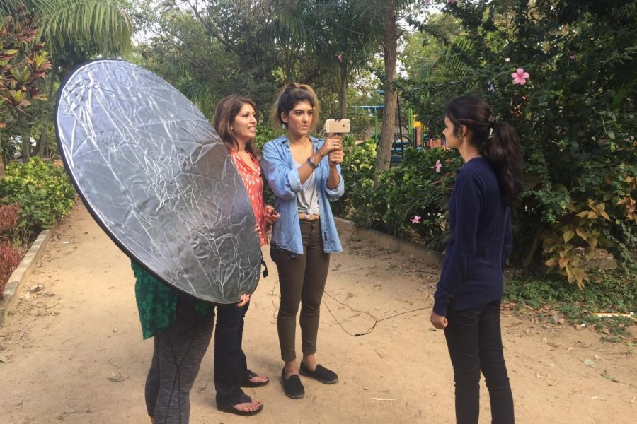 Monika Samtani (85) and her daughter Natasha interview a student at Sahasra Deepika, an all-girls non-profit school in Bangalore, India. Monika said working with the school inspired her and Natasha to tell inspiring stories of our own.