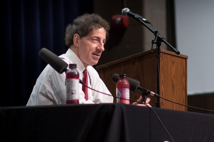 Congressman Jamie Raskin speaks to AP NSL students May 30 in the auditorium. He also held a Q&A, where he answered student questions about current events.