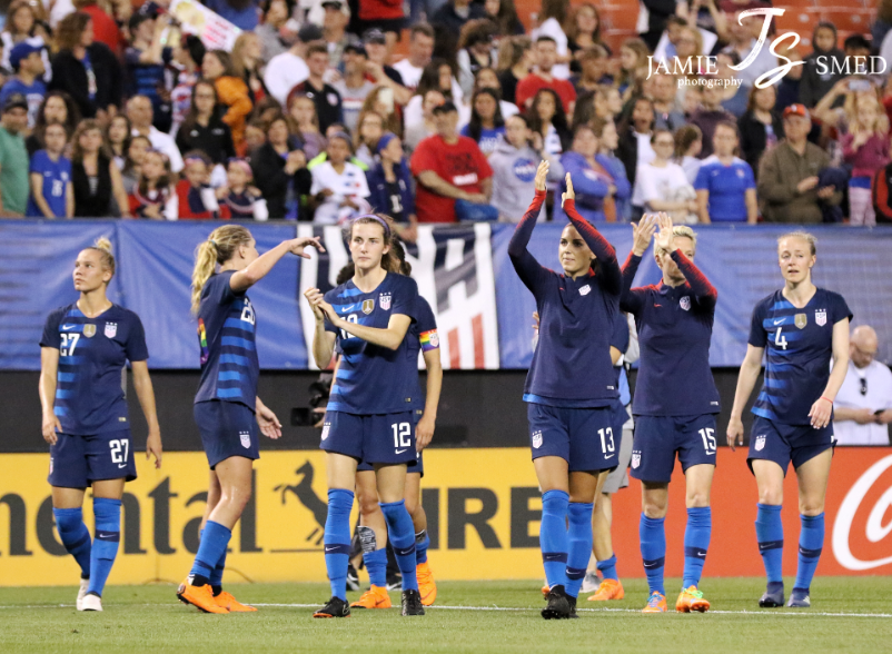 Members of the US Womens National Team celebrate a win over China in a friendly match last year. The team will head to France this week in hopes of winning the 2019 Womens World Cup. 