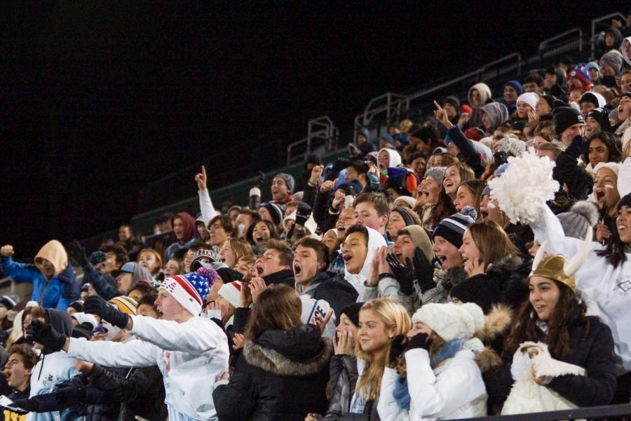 Students packed the stands at Loyola University on Saturday night to cheer on the boys soccer team. 