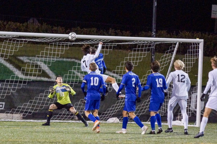 Midfielder Aaron Gunther heads the ball into the net off another set-piece from Poe to score the Vikes second goal. 