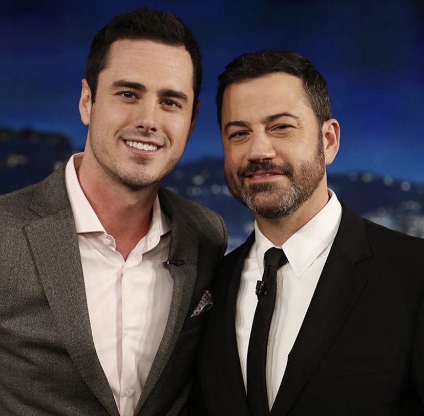 Higgins with Jimmy Kimmel after an appearance on Jimmy Kimmel Live! prior to the season 20 premier in 2016. 