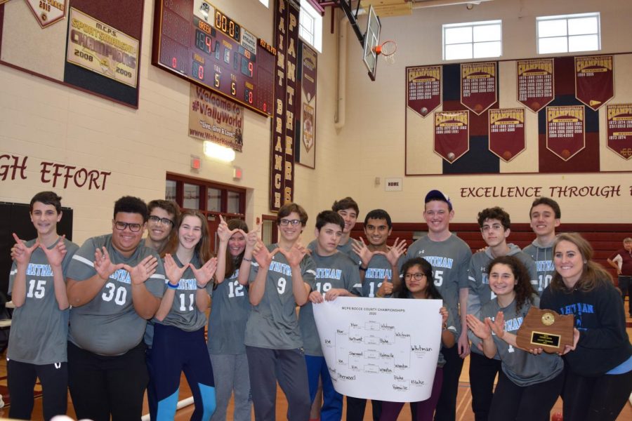 Whitmans bocce team poses for a photo after winning the bocce county championship.