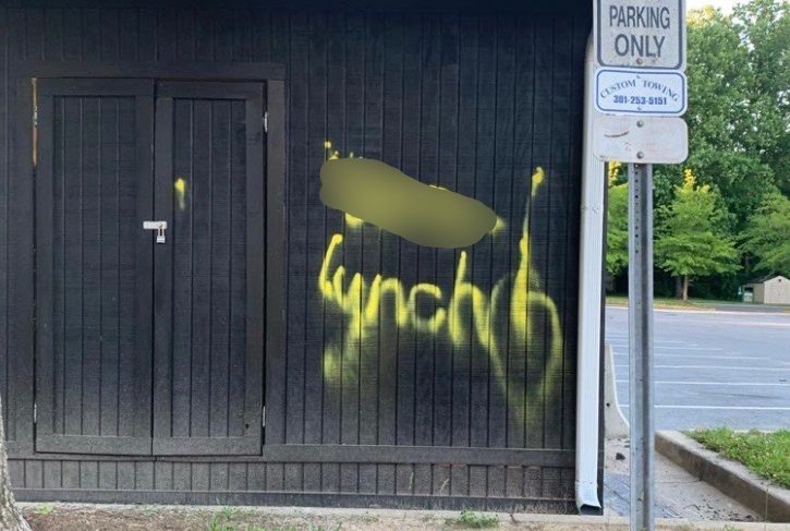 Photo taken of the recent racist graffiti before Principal Robert Dodd painted over it.