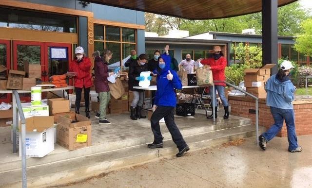 Glen Echo Heights Citizens Association volunteers prepare food orders for delivery.