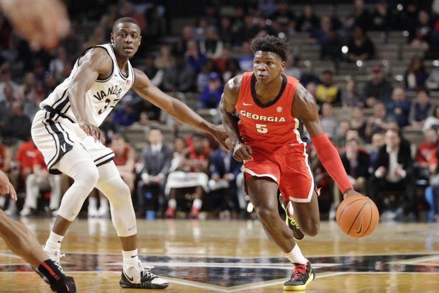 Georgia guard Anthony Edwards, a highly anticipated pick in the 2020 NBA draft, drives against a Vanderbilt defender. 