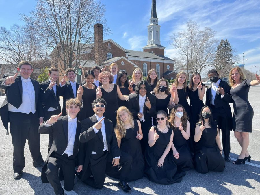 Whitmans Chamber Choir after earning a perfect score at an adjudication in March of 2022.  