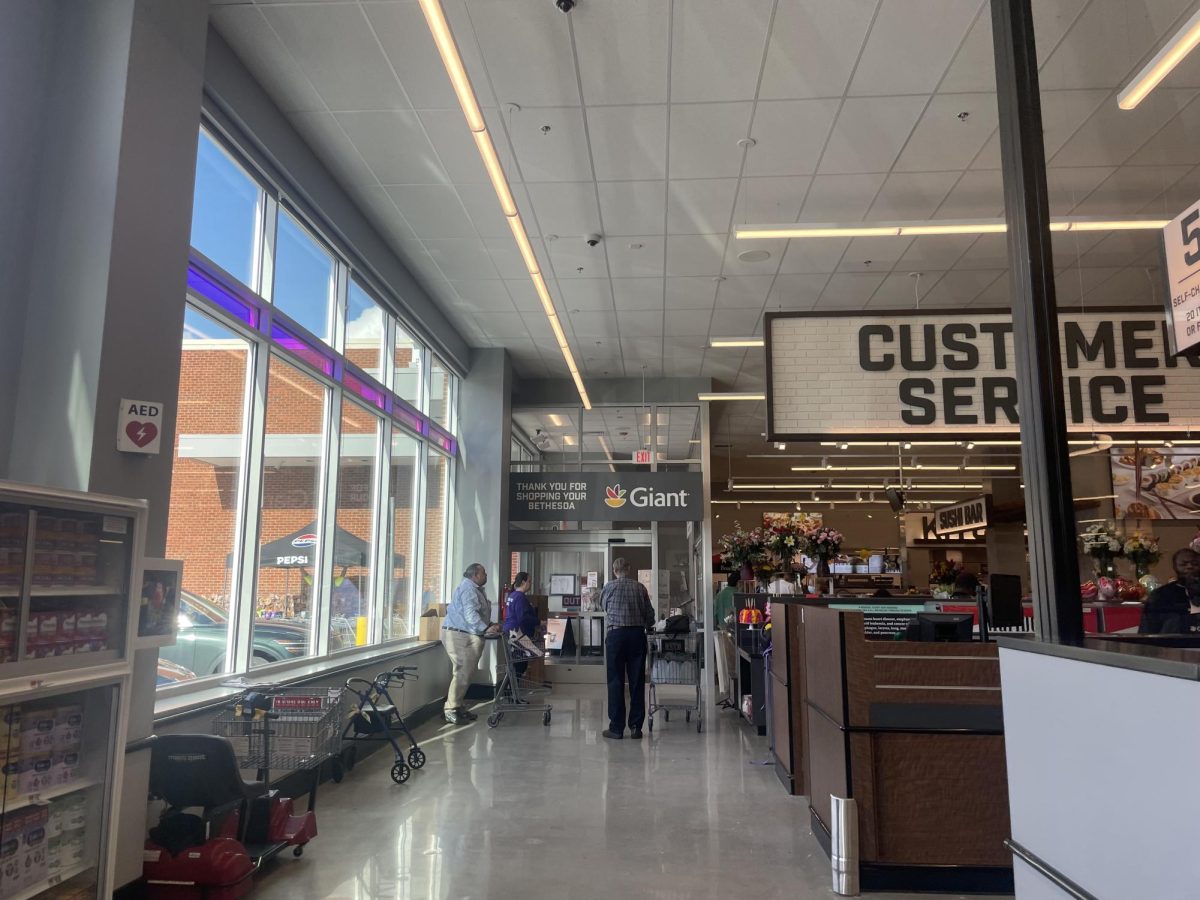 Westbard’s new Giant is located on top of a three-story parking lot, and it now includes a pharmacy, an expanded hot-bar, freshly made sushi, a Starbucks and a small dining area upon entry. 