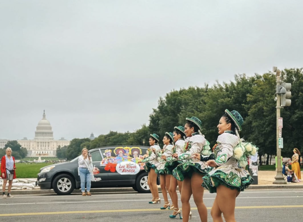 Bolivian dancers perform at the Fiesta DC parade.